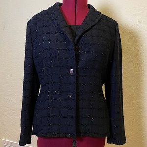 Kasper & Company | Black Blazer with Shimmery Black Squared Pattern 14♟️🏁